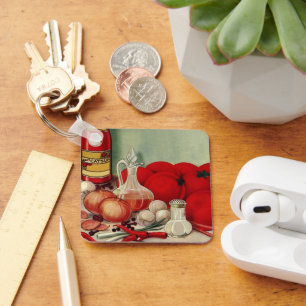 Oude Italiaans eten tomaat uien pepers ketchup Sleutelhanger