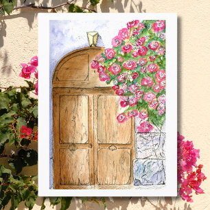 Oude Italiaanse deur met bougainvillea Briefkaart