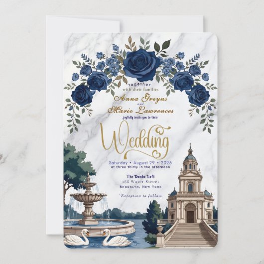 Oude Italiaanse Kathedraal & Zwanen Bruiloft Kaart (Voorkant)