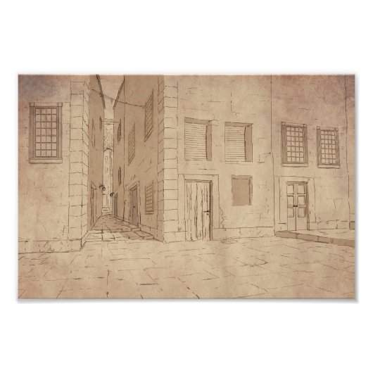 Oude Italiaanse stad print / afbeelding / muurkuns Foto Afdruk (Voorkant)