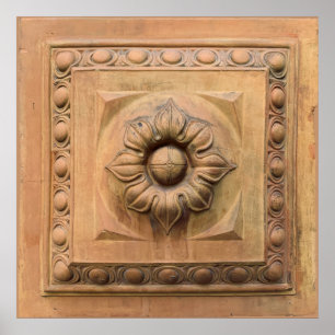 Oude Italiaanse terracotta floral plaque, rosette  Poster