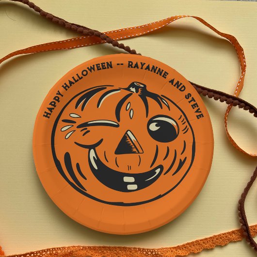 Oude Jack-o-Lantern Pompoen Douane Halloween Papieren Bordje