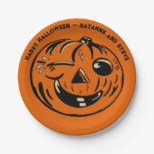 Oude Jack-o-Lantern Pompoen Douane Halloween Papieren Bordje (Voorkant)
