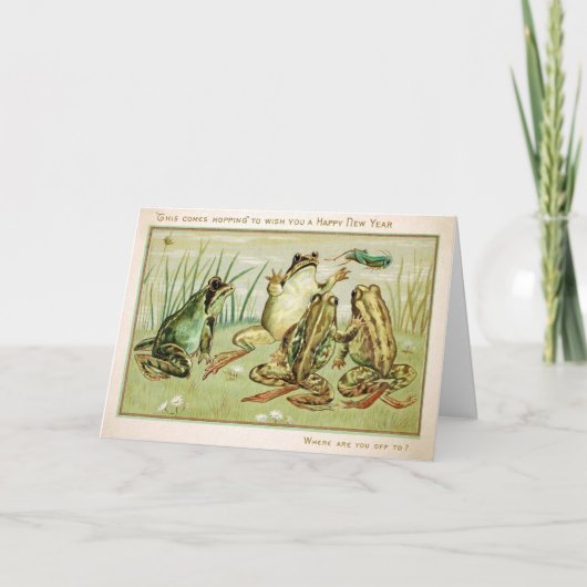 Oude-jahrskaart met kikkers feestdagen kaart (Voorkant)