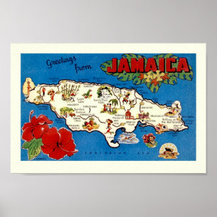 Oude Jamaica Eiland Kaart Print