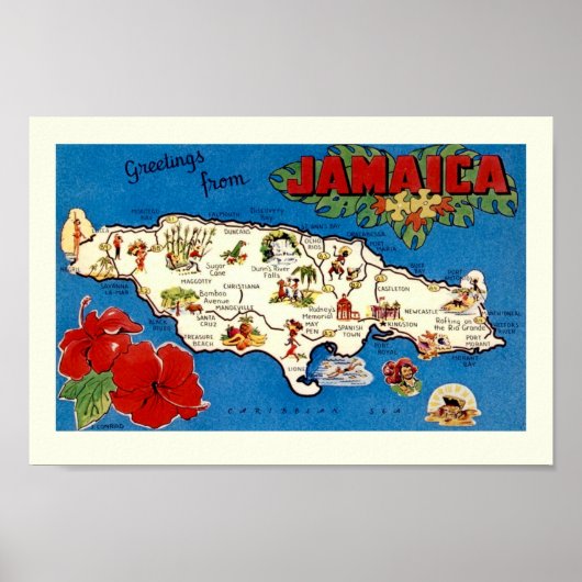 Oude Jamaica Eiland Kaart Print (Voorkant)