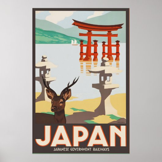 Oude Japan Miyajima Torii Gate Reisposter Poster (Voorkant)