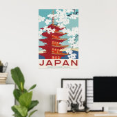 Oude Japan Reisposter Print Pagode Kersenbloesem (Thuiskantoor)