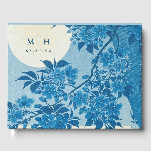 Oude Japanse Blauwe Kersenbloesem Gastenboek (Voorkant)