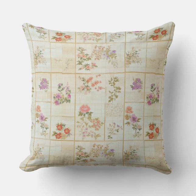 Oude Japanse bloemenkimono patchwork Kussen (Voorkant)