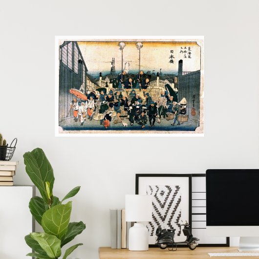 Oude Japanse brug Ukiyo-e Poster (Thuiskantoor)