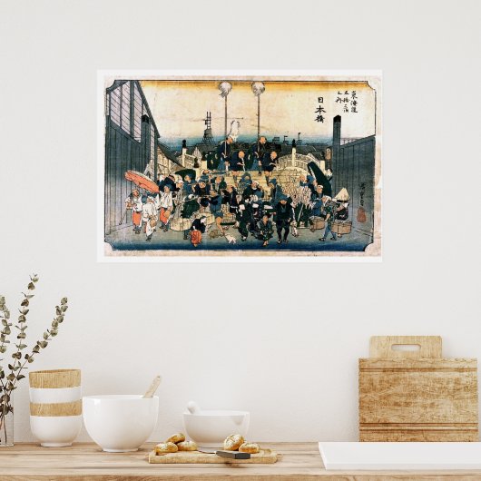 Oude Japanse brug Ukiyo-e Poster (Keuken)