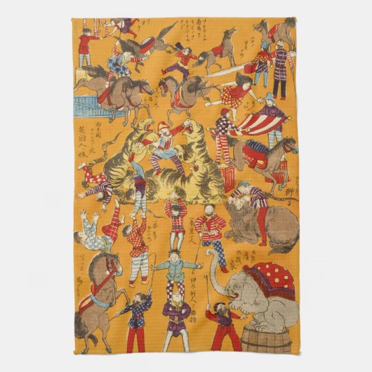 Oude Japanse Circusposter Ukiyo-e Kunst Theedoek (Verticaal)