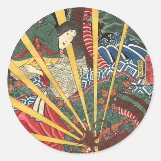 Oude Japanse draak schilderend ongeveer 1860's Ronde Sticker (Voorkant)