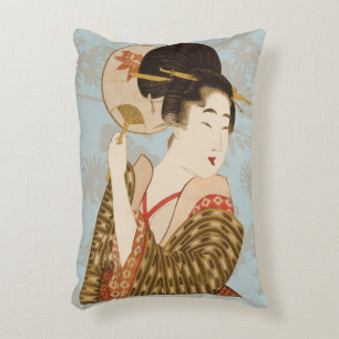 Oude Japanse Geisha-meisje in Kimono met waaier Accent Kussen