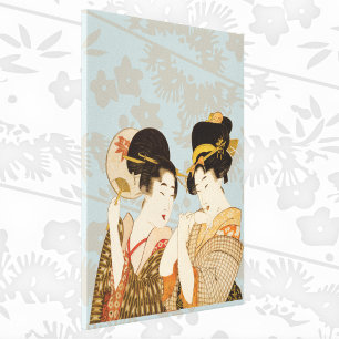 Oude Japanse Geisha Meisjes in Kimono's Canvas Afdruk