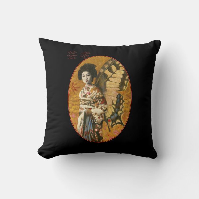 Oude Japanse Geisha Worpkussen Kussen (Voorkant)