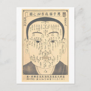 Oude Japanse gezichtsleeskaart--man Briefkaart