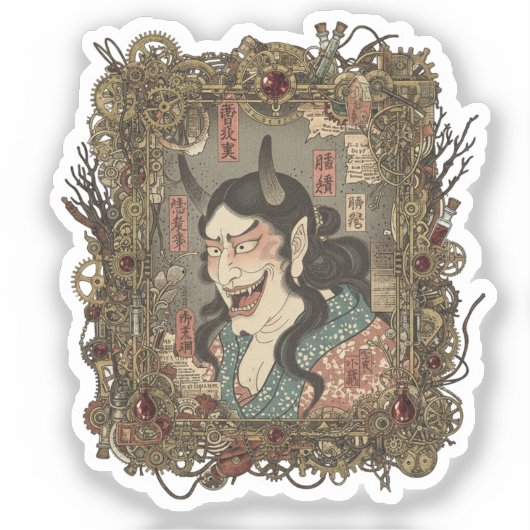 Oude Japanse gotische collage sticker (Voorkant)