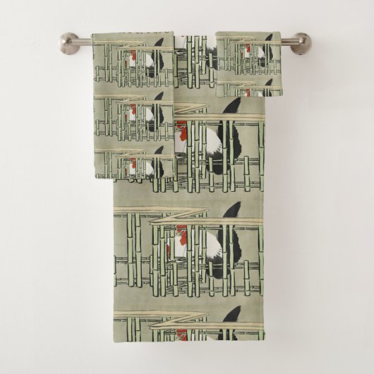 Oude Japanse Haan achter Bamboehek Kunst Bad Handdoek (Insitu)