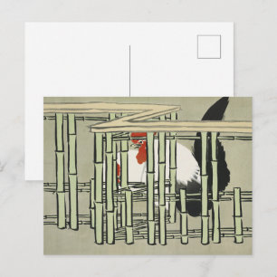 Oude Japanse Haan achter Bamboehek Kunst Briefkaart