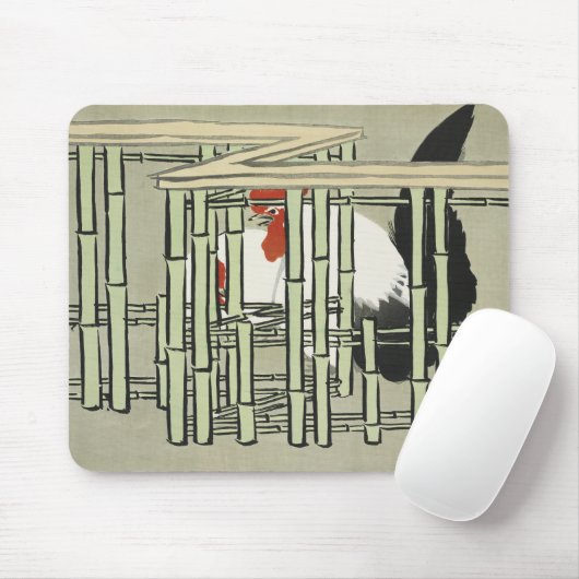 Oude Japanse Haan achter Bamboehek Kunst Muismat (Met muis)