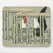 Oude Japanse Haan achter Bamboehek Kunst Muismat (Voorkant)