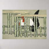 Oude Japanse Haan achter Bamboehek Kunst Poster (Voorkant)