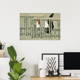 Oude Japanse Haan achter Bamboehek Kunst Poster