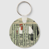 Oude Japanse Haan achter Bamboehek Kunst Sleutelhanger (Voorkant)