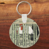 Oude Japanse Haan achter Bamboehek Kunst Sleutelhanger (Voorkant)