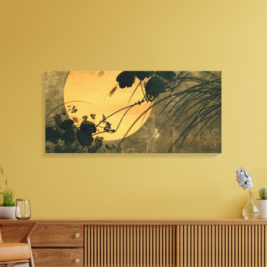 Oude Japanse herfstgras in het maanlicht Canvas Afdruk (Insitu (Woonkamer))