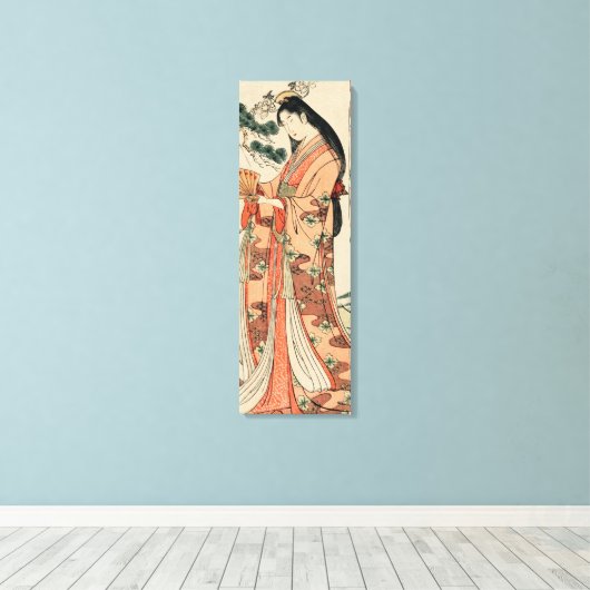 Oude Japanse houttekening met vrouw Canvas Afdruk (Insitu (Houten vloer))