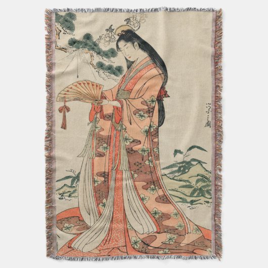 Oude Japanse houttekening met vrouw Deken (Voorkant Verticaal)