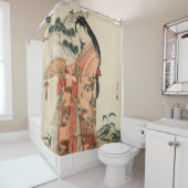 Oude Japanse houttekening met vrouw Douchegordijn (In situ)