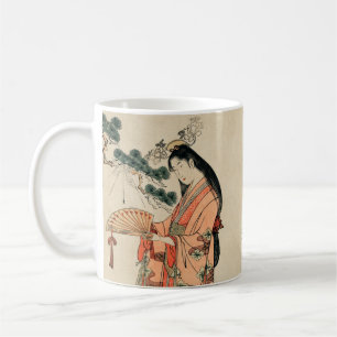 Oude Japanse houttekening met vrouw Koffiemok