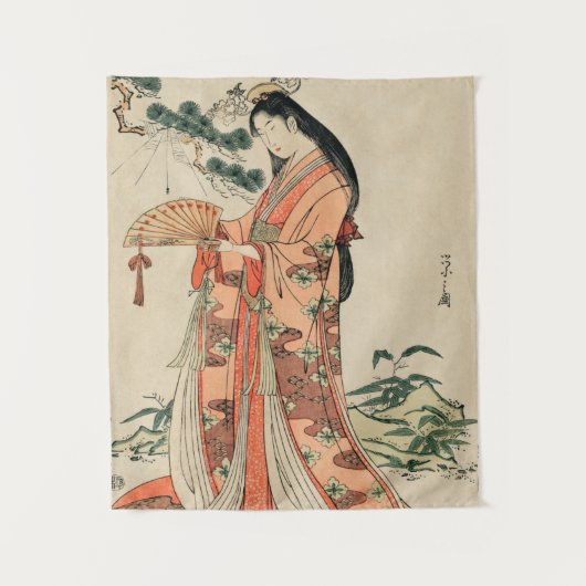 Oude Japanse houttekening met vrouw Wandkleed (Voorkant)