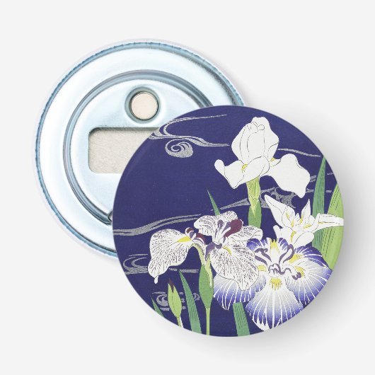 Oude Japanse Iris-kunstprint Kogyo Tsukioka Button Flesopener (Voorkant)