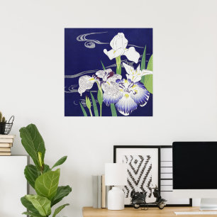 Oude Japanse Iris-kunstprint Kogyo Tsukioka Poster