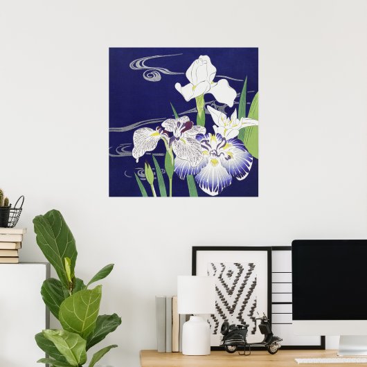 Oude Japanse Iris-kunstprint Kogyo Tsukioka Poster (Thuiskantoor)