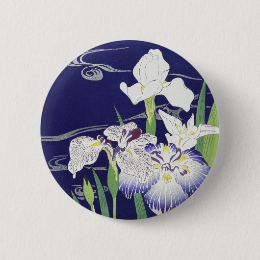 Oude Japanse Iris-kunstprint Kogyo Tsukioka Ronde Button 5,7 Cm (Voorkant)