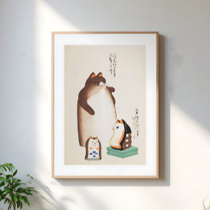 Oude Japanse kat illustratie Poster
