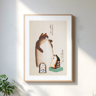 Oude Japanse kat illustratie Poster
