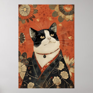 Oude Japanse Kat Poster Grappige Kimono Muurkunst