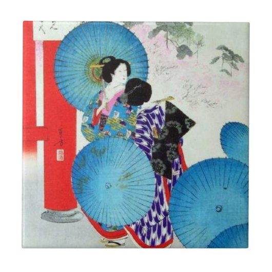 Oude Japanse keramische tegel, klein (4,25 x 4,25  Tegeltje (Voorkant)