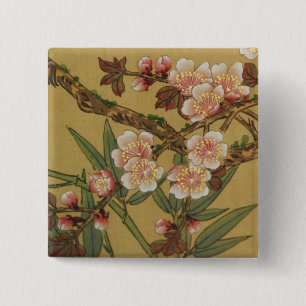 Oude Japanse Kersenbloesem Aziatische Bloemen Vierkante Button 5,1 Cm