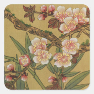 Oude Japanse Kersenbloesem Aziatische Bloemen Vierkante Sticker