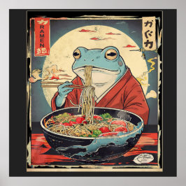 Oude Japanse kikker die ramen eet Ukiyo-e Poster