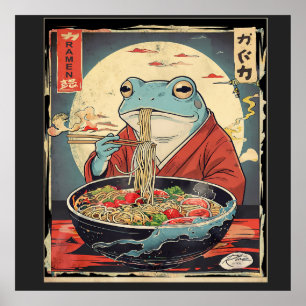 Oude Japanse kikker die ramen eet Ukiyo-e Poster