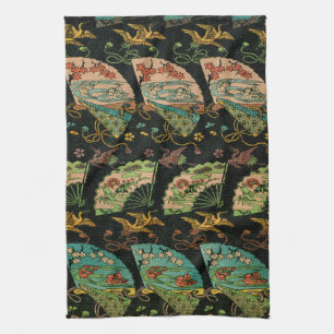 Oude Japanse Kraanvogel & Waaiers Bloem Kunstpatro Theedoek